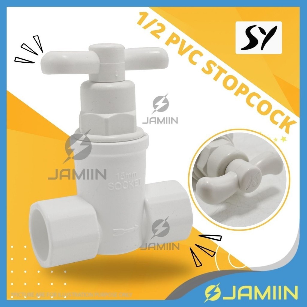 SY PREMIUM 15mm 1 2 PVC Water Tap 2 Way Socket Stopcock Bilik Air