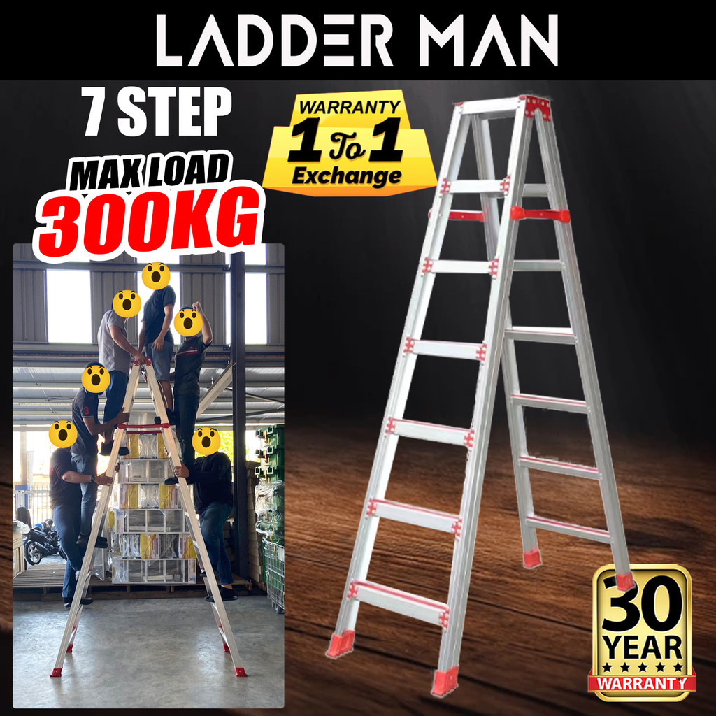 7 Step Ladderman Commercial Use Heavy Duty Aluminium Double Sided