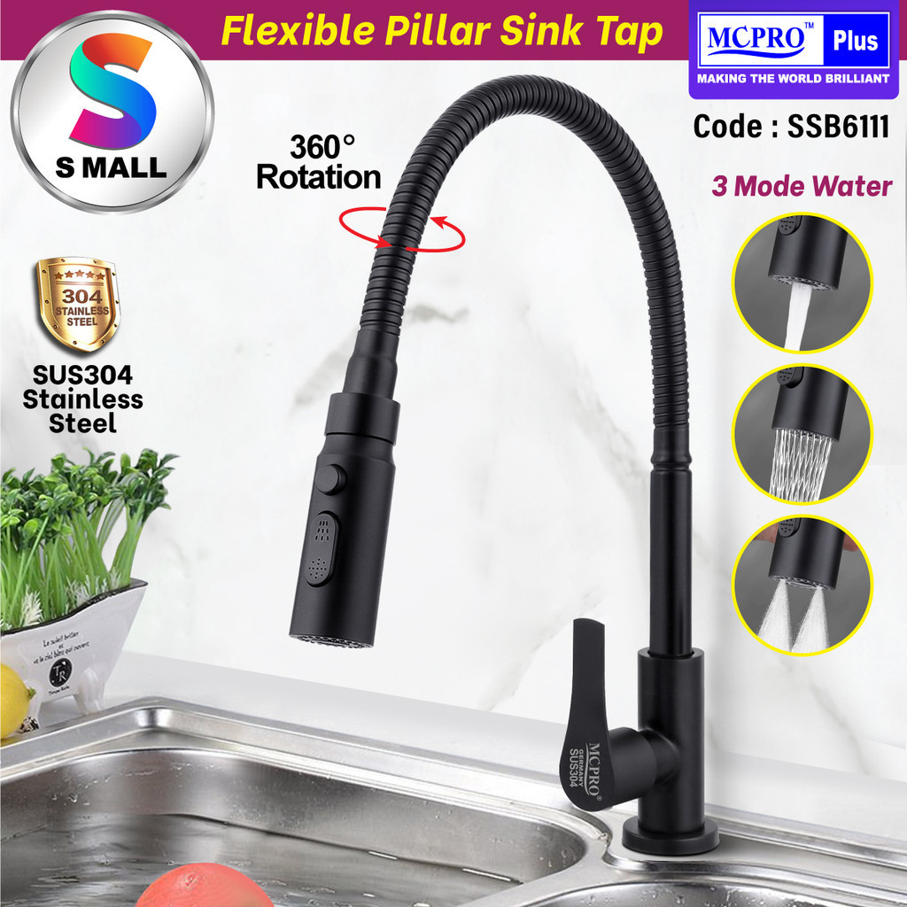 Mcpro Sus Stainless Steel Kitchen Faucet Black Flexible Pillar Sink