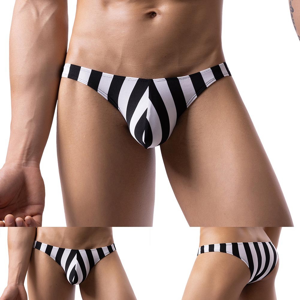 Fstylefang Men Bikini Elastic Bulge Pouch Low Rise G String Briefs