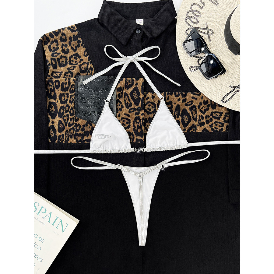 Women S Split Body Swimsuit Silver Lace Up Sexy Bikini Swimsuit Bikini