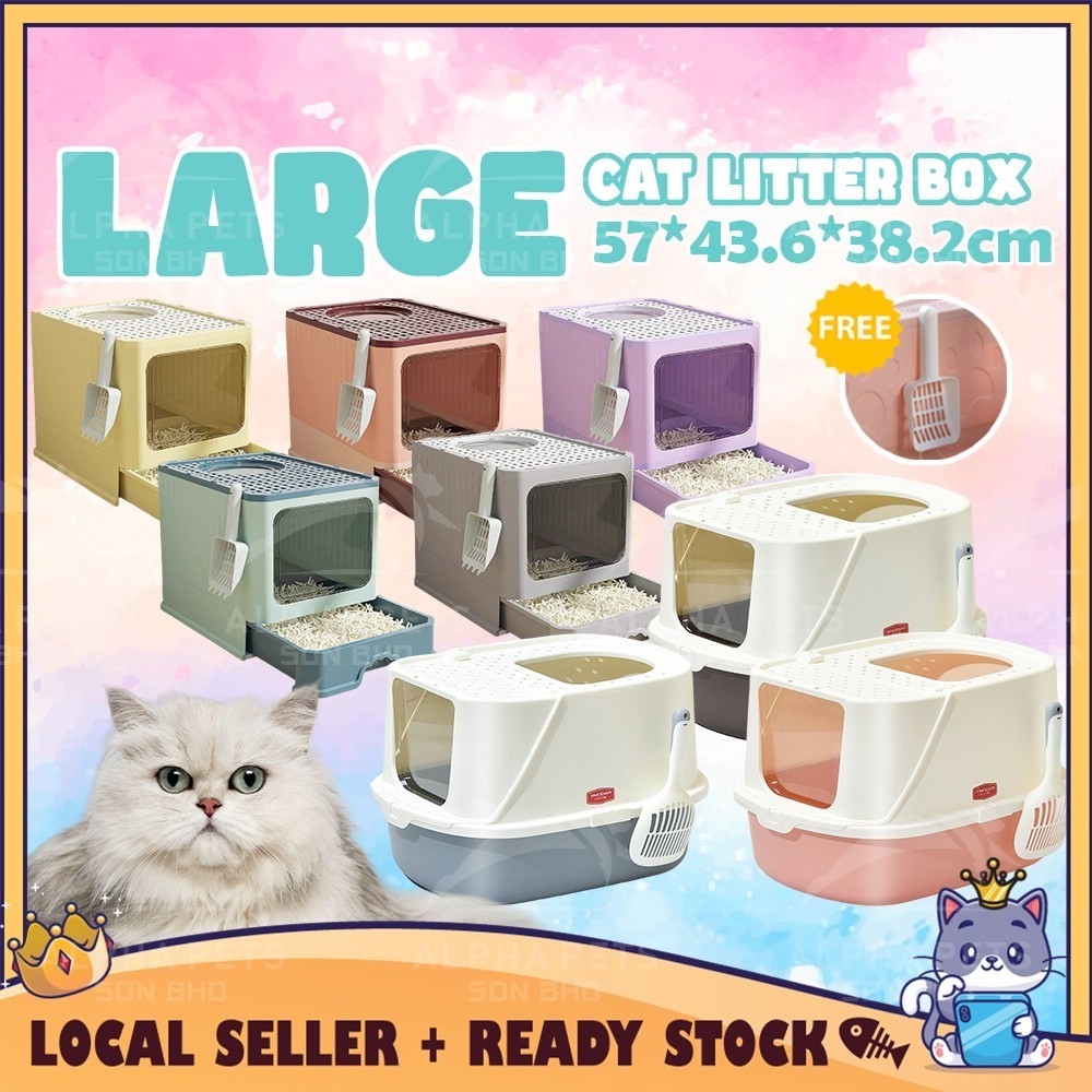 Catqueen Large Foldable Cat Litter Box With Lid Enclosed Potty Top