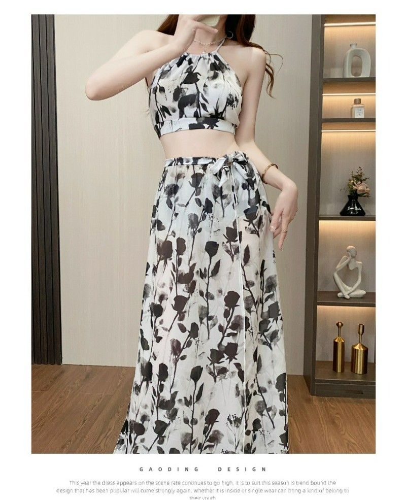 Women S Swimsuit Printed Long Skirt Bikini Three Piece Swimsuit Korean
