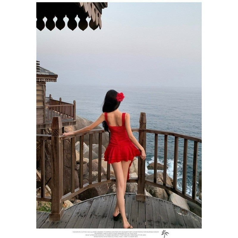 Swimsuit Women S Sexy Red Bikini One Piece Skirt Swimsuit Fashion Beach