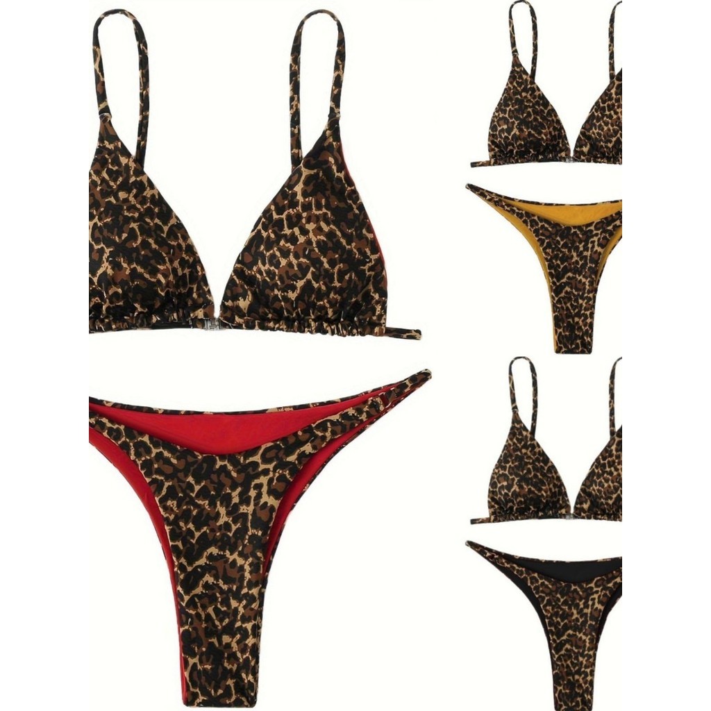 2024 Women S Three Point Bikini Sexy Leopard Print Swimsuit Hot Girl