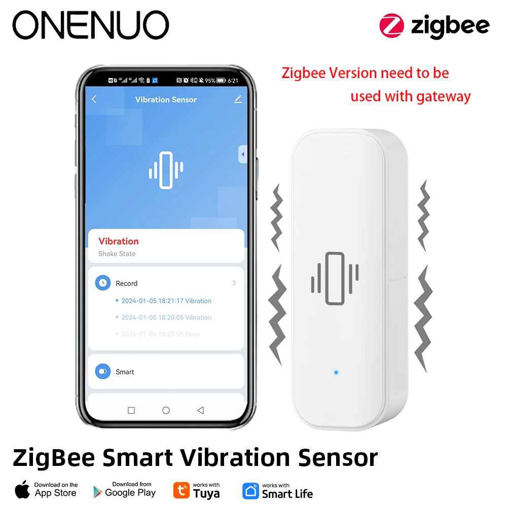 Onenuo Zigbee Smart Vibration Sensor Detection Tuya Smart Life APP