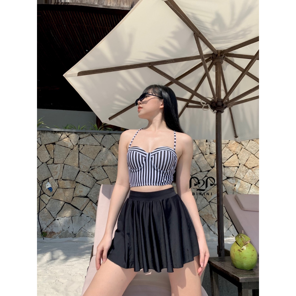 Mix Matching Croptop Female Stripe Pattern P P Bikini Shopee Malaysia