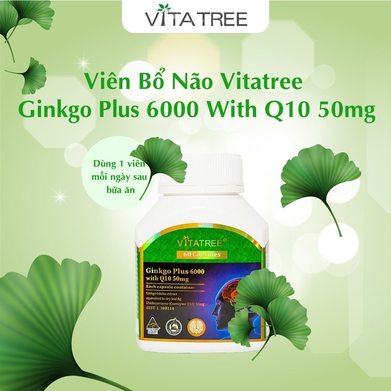 Vitatree Ginkgo Plus 6000 Brain Tonic Tablets With Q10 50mg 60 Tablets