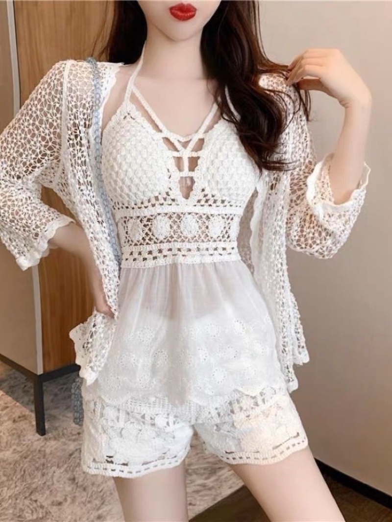 Hh Lace Beach Bikini Set Piece M Boy Fabric Bra Beaded Cape