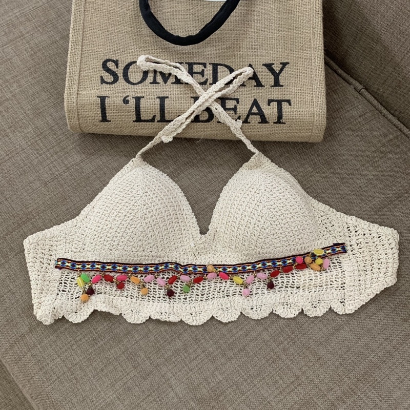 Hh43 Vintage Lace Beach Bikini Set With Crochet Wool 3 Piece Sold