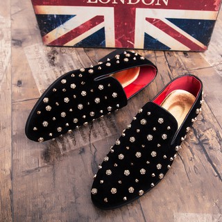 Fashion Brand Rhinestone Crystal Leather Red Bottoms High Tops Rivets Shoes  For Men Casual Flats Loafers Women's Spiked Sneakers