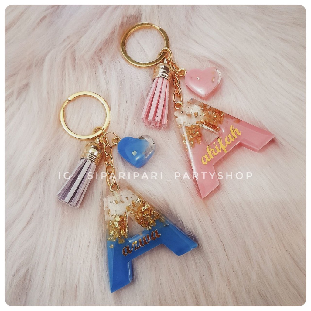 Resin Rasin Alphabet Keychain Gold Edition Doorgift Boleh Tulis Nama ...
