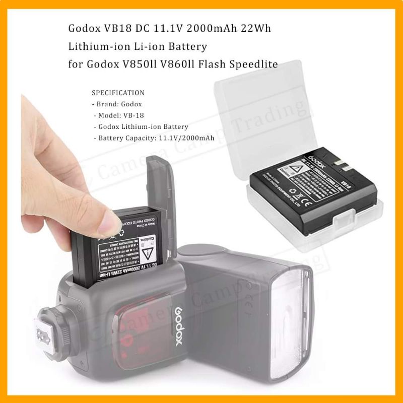 Godox VB18 Batterie Lithium Rechargeable - Pour Flash V860II V850II, 11.1V 2000mAh