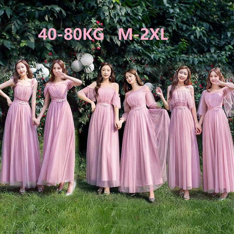 Bridesmaids Dress Pale Mauve Pink Long Length Sister Group Skinny  Temperament Wedding Dinner Evening Party Maxi Dress | Shopee Malaysia