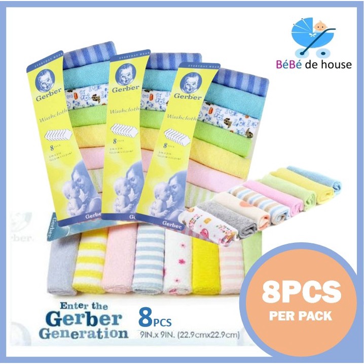 Gerber Baby Washcloth Handkerchief ( Design Randomly Pick ) 8 Pcs 1