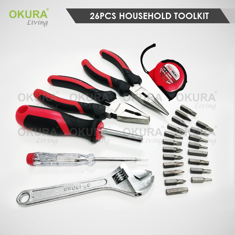 OKURA 26pcs Multifunctional Hand Tools Box Set Tools Household Kits