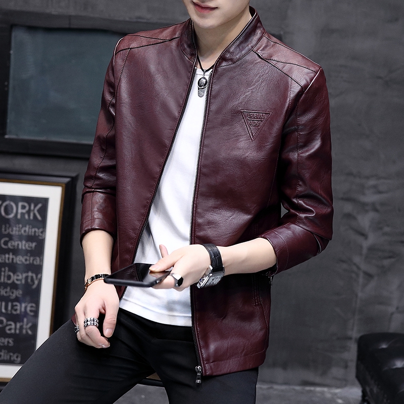 New Men's Casual Fashion Leather Jacket Jacket Slim PU Leather | Shopee ...