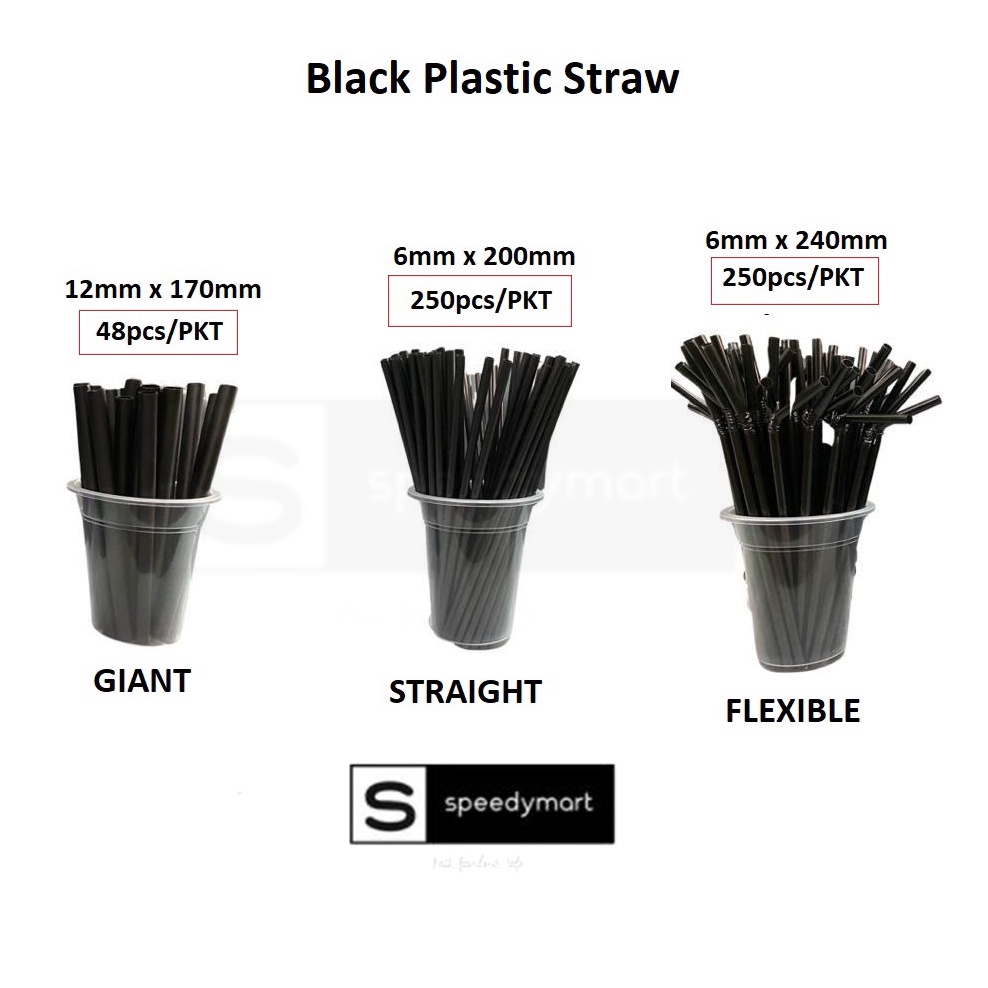 Plastic Straw / Flexible & Giant & Straight Straw / BLACK Plastic Straw