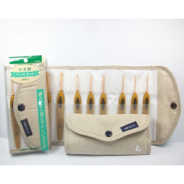 43-606 Clover Japan Soft Touch Crochet Hook Set (8pcs) With Clover Case,  Made in Japan