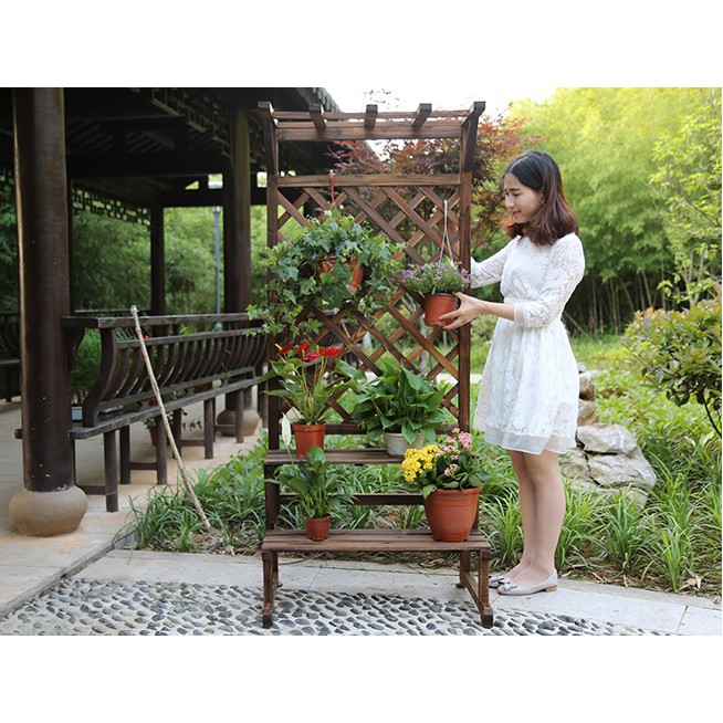 Solid Wood Flower Shelf, Balcony Wooden Stairs Shelve DIY Large Flower