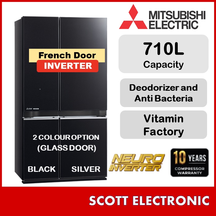 [Delivery By Seller Kedah & Penang] Mitsubishi 710L 4Door French Door Refrigerator MRL78EN
