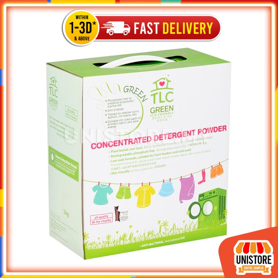 TLC GREEN Concentrated Laundry Detergent Powder 绿色浓缩洗衣粉 3KG ekzema safe baby safe Shopee