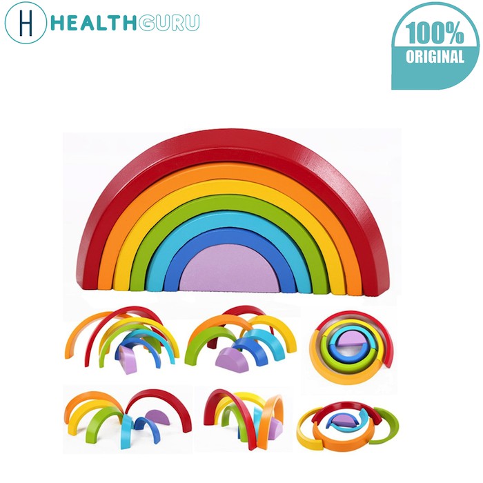 HealthGuru Wooden Rainbow Stacking Rainbows Shape Brick Kids Children ...