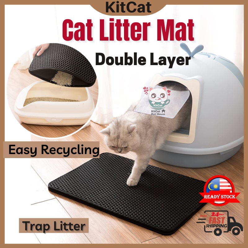 KitCat✨Double Layer Pet Cat Litter Mat Waterproof Trapping Pet Litter Box  Mat Clean Pad Washable Carpet Kucing