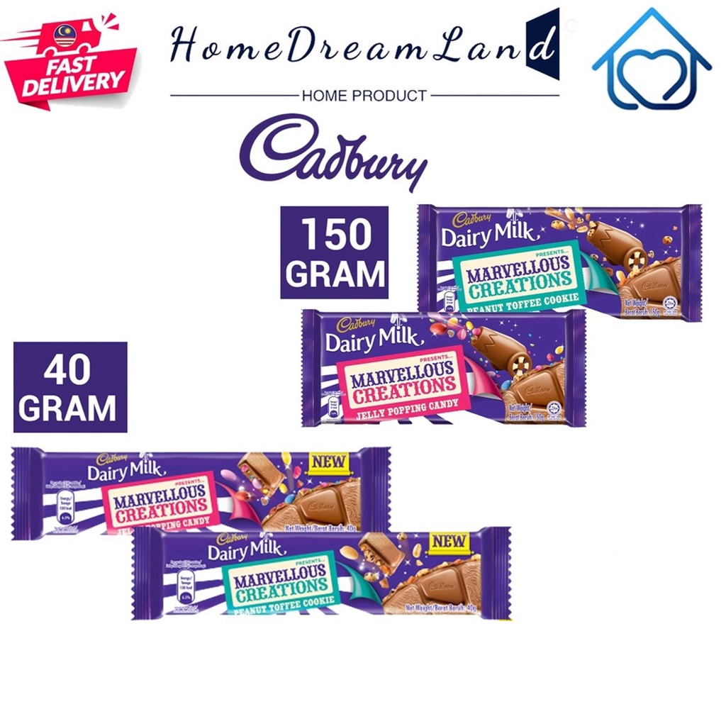 Cadbury Dairy Milk Chocolate Marvellous Creations Jelly Popping Candy/Peanut Toffee Cookie 40G