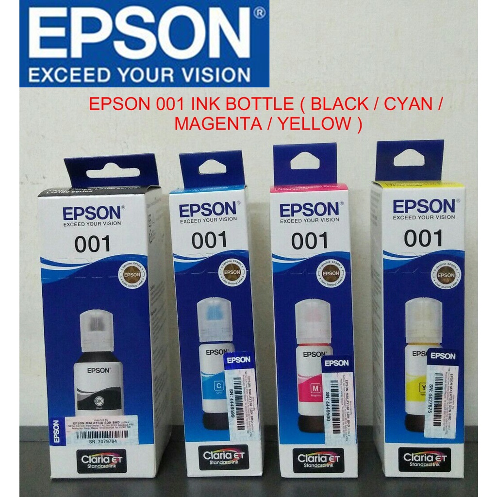 EPSON 001 INK BOTTLE ( BLACK / CYAN / MAGENTA / YELLOW ) ORIGINAL Shopee Malaysia