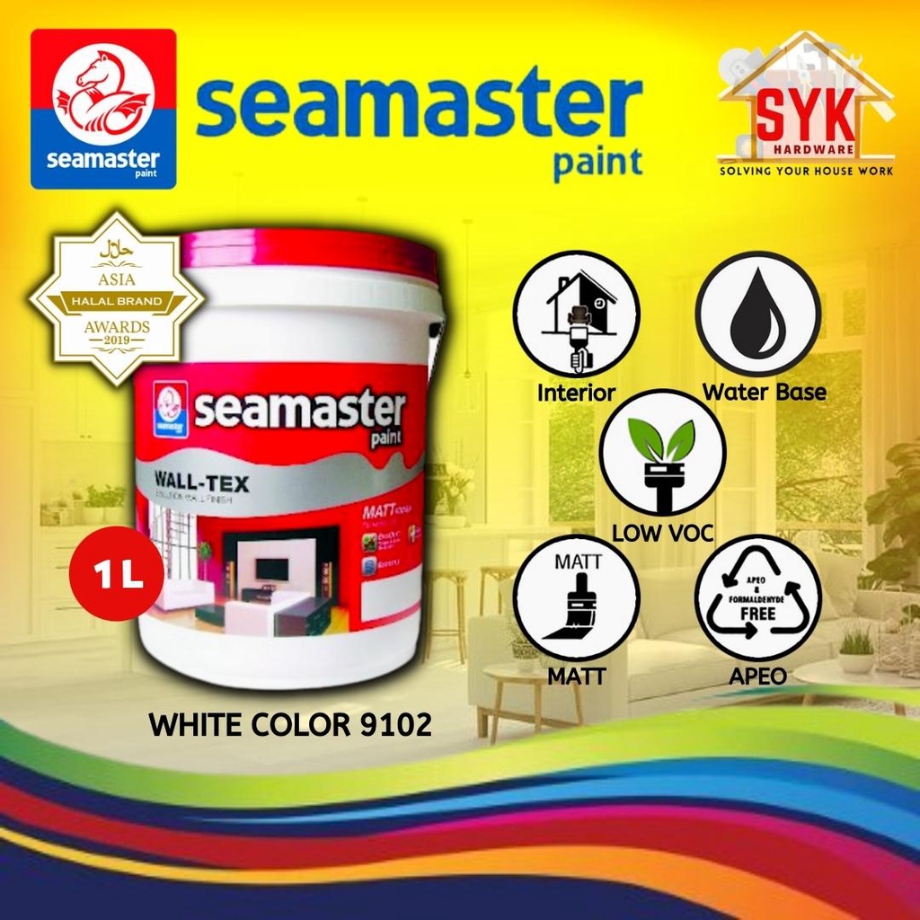 SYK Seamaster Wall-Tex (1 Liter White) Arcylic Emulsion Paint Wall ...