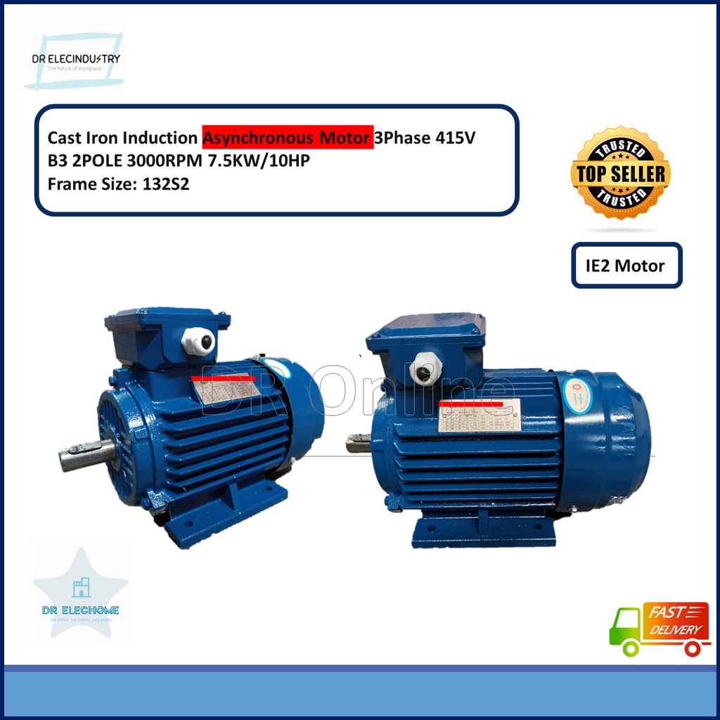 Cast Iron Motor B3 Asynchronous Motor IE2 3Phase 415V 7.5KW/10HP 2POLE ...