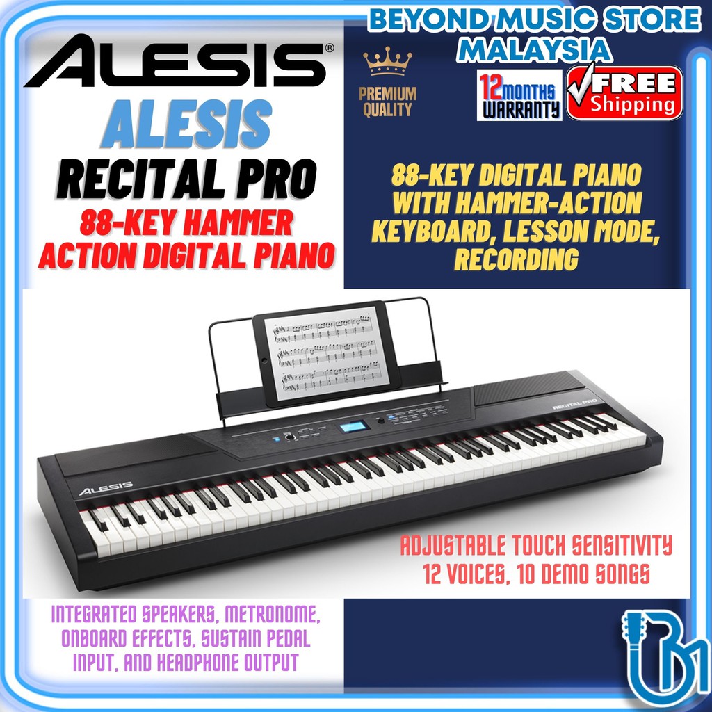 Alesis Recital Pro - 88-Key, Hammer-Action Digital Piano with 12 Sounds