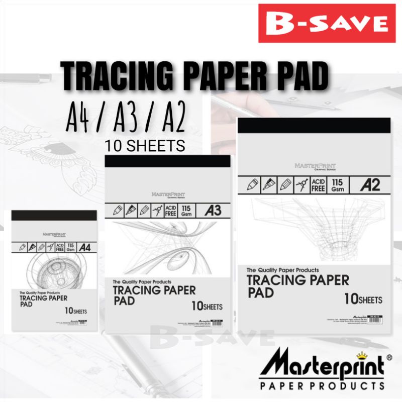 Masterprint Tracing Paper Pad 115gsm 10 Sheets A4 A3 A2 Kertas Surih