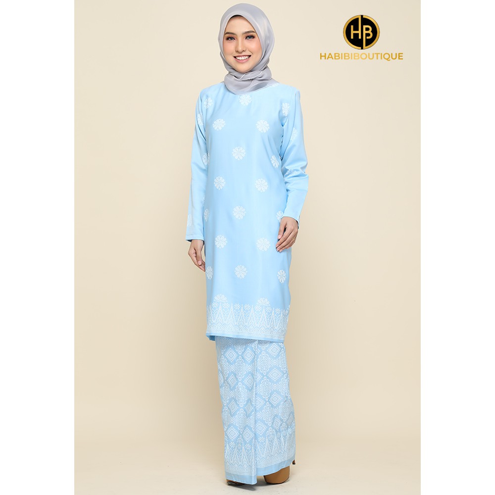 Habibi Boutique | Kurung Songket Tabur Printed | Kurung Moden | Baby Blue