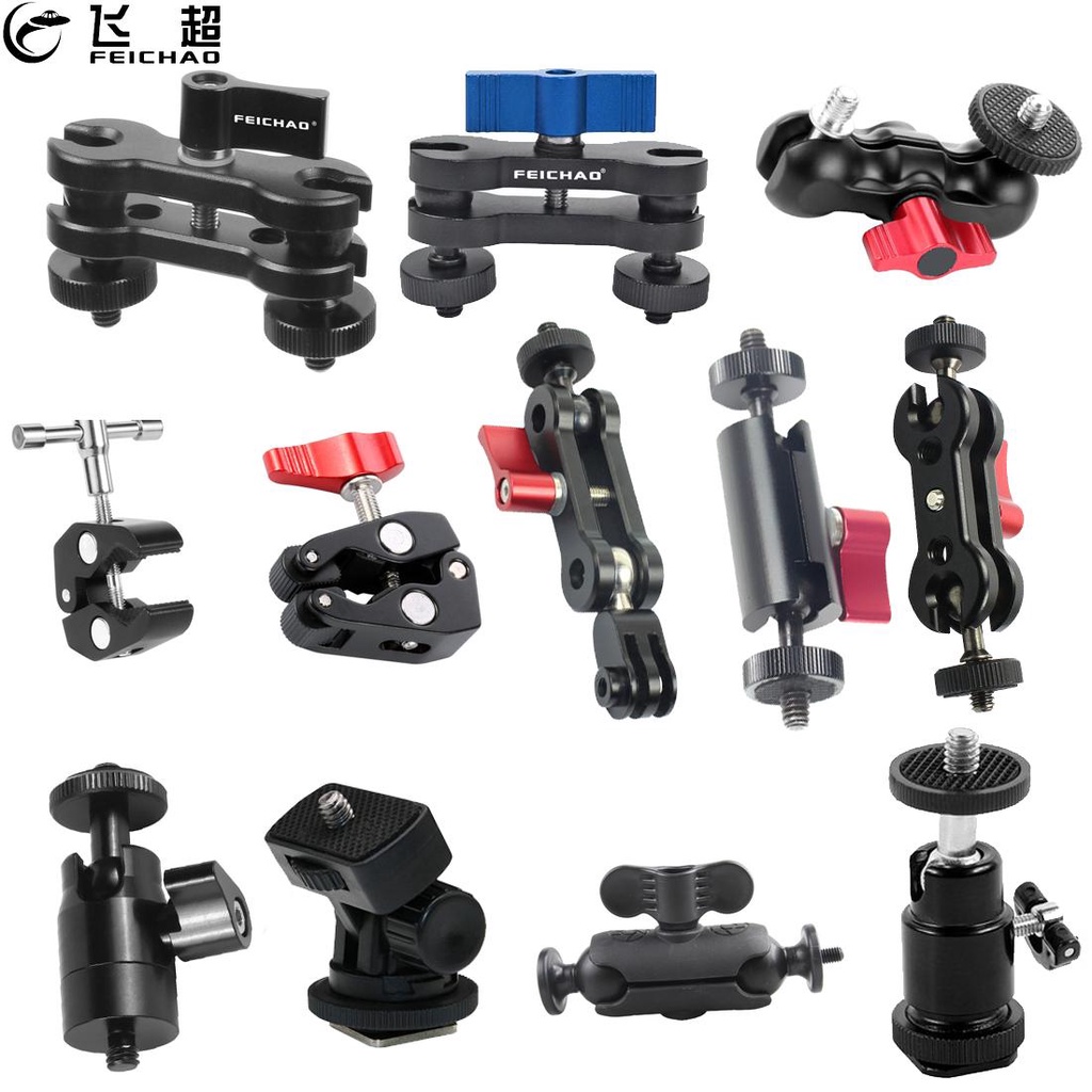 360 Swivel Dual Ball Head Bracket Magic Arm 1/4 Tripod Mount Lock Knob