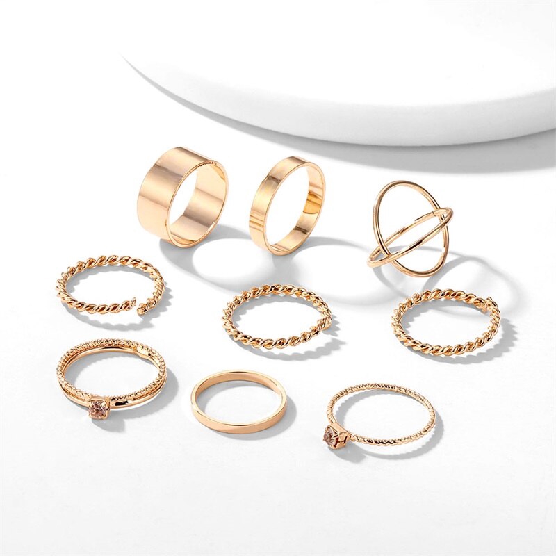 9pcs/set Vintage Punk Gold Ring Set for Women Men Fashion Retro