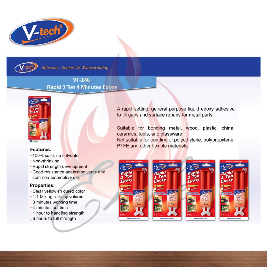 thumbnail image 2 of V-Tech VT144 Rapid Steel Epoxy Putty – 4 Minute Cure, Reinforced Metal Weld, 20g 2 of 6