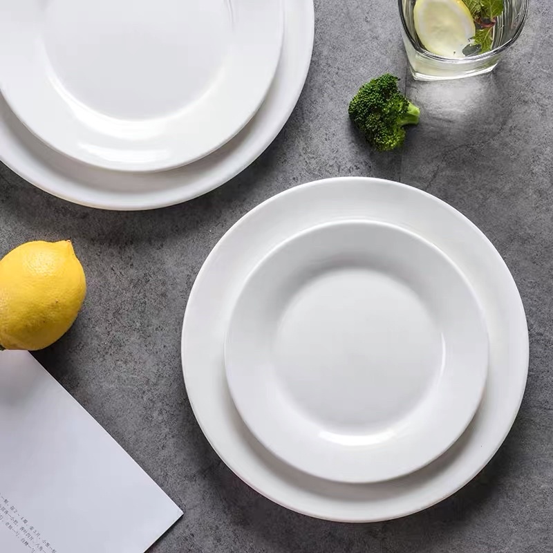 Dinner Plate White Ceramic Dish Plate Flat Plate Rim Plate | Shopee ...