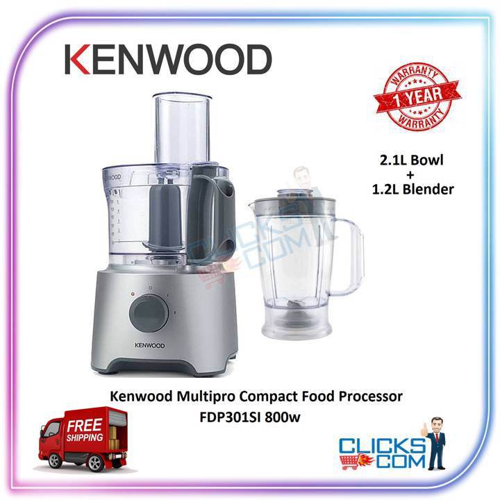 Kenwood MultiPro Compact Food Processor, 2.1 Liters, 800 Watt, Silver -  FDP301SI