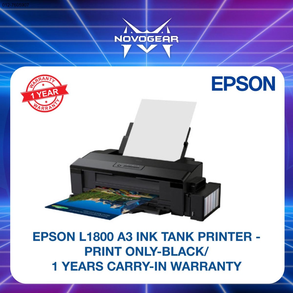 EPSON L1800 A3 INK TANK PRINTER PRINT ONLYBLACK/1 YEARS CARRYIN