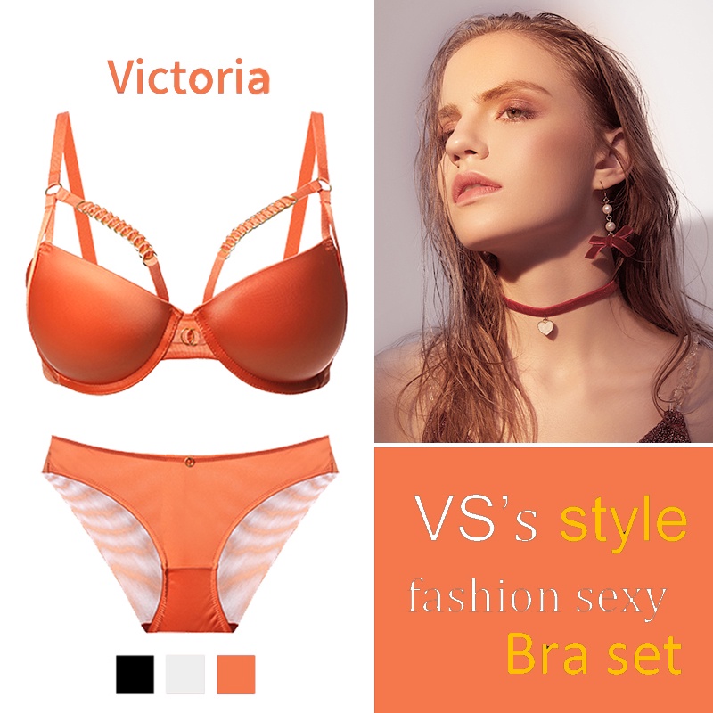 Victoria's Secret Style Orange Seamless Bra Sets Thick Padded Sexy Bra