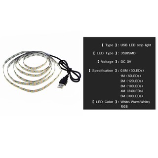 5V USB Power LED Strip light RGB /White/Warm White 2835 3528 SMD
