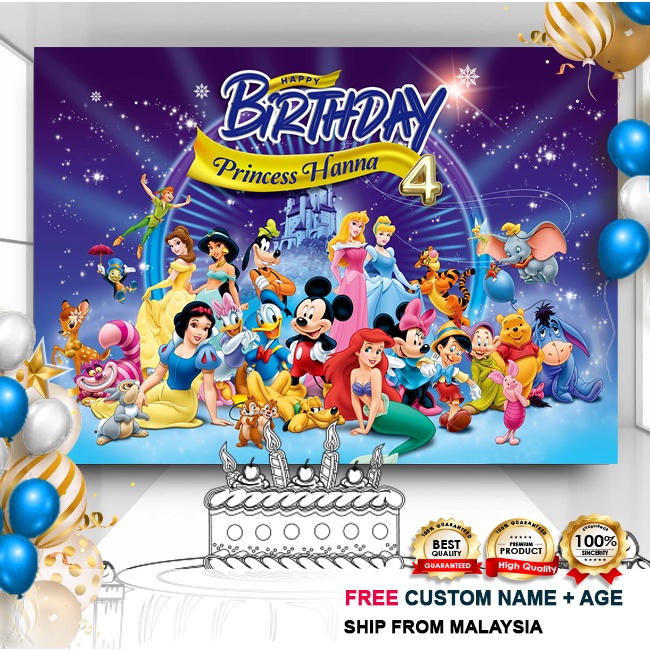 Birthday Banner Birthday Backdrop Hari Jadi Mickey Mouse Minnie Mouse Donald Duck