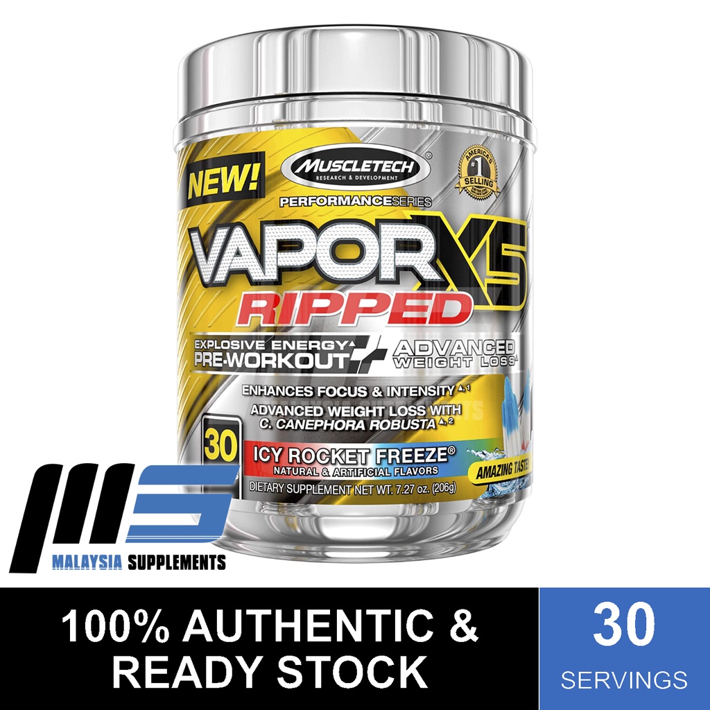 MuscleTech Vapor X5 Ripped, 30 Servings Pre Workout, Preworkout