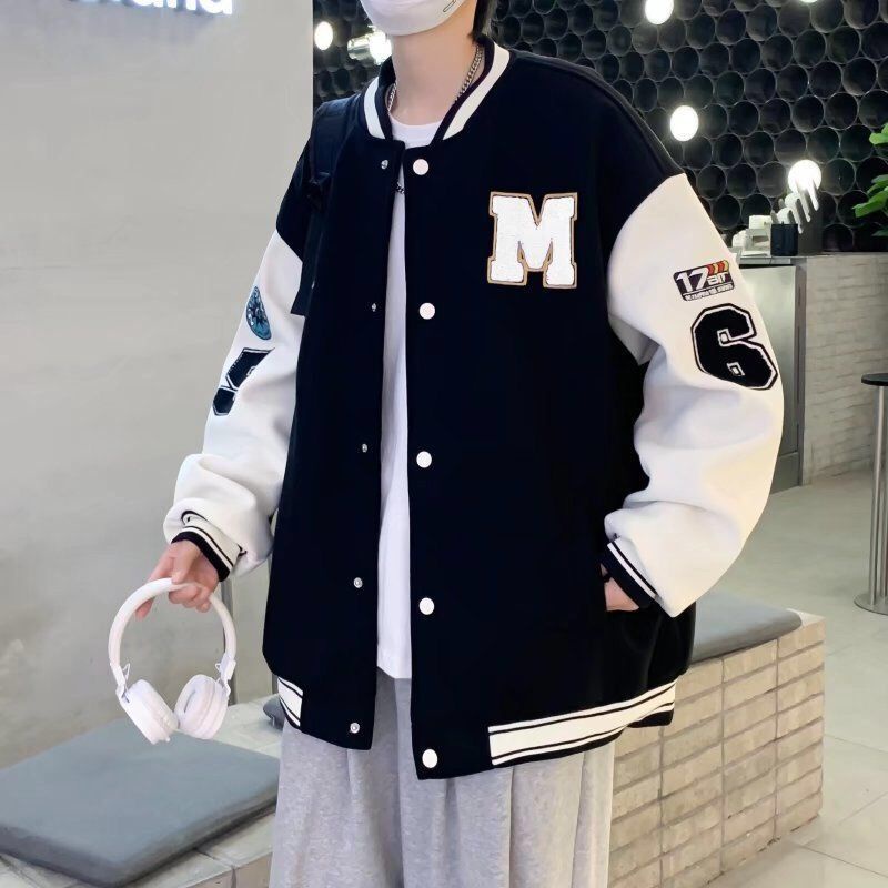 Color Block Bomber Jackets English Alphabet Bomber Jacket varsity ...