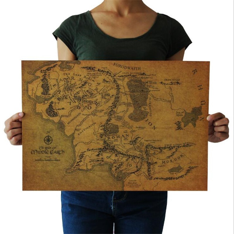 Vintage Middle Earth Map On The Lord of the Rings Poster Home Decor ...