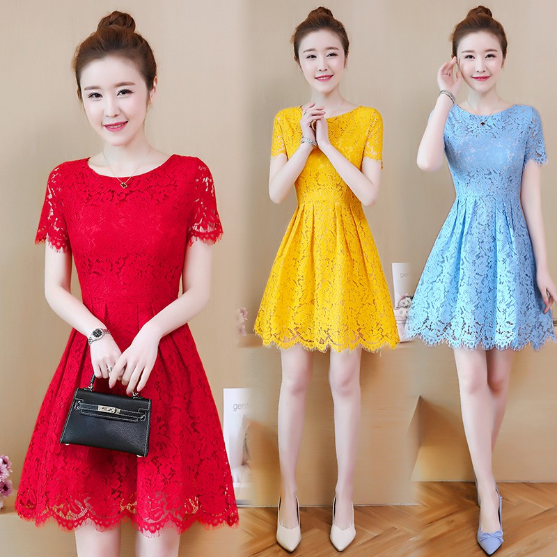 Korean Women Solid Color Slim Lace High Waist Midi Tunic A-line Party Prom  Dress | Shopee Malaysia