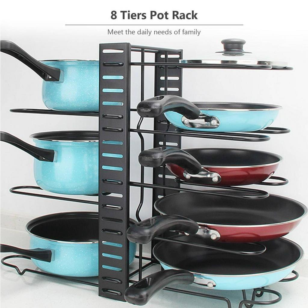 Adjustable Pan Organizer and Pot Rack with 8 Tiers, Rustproof