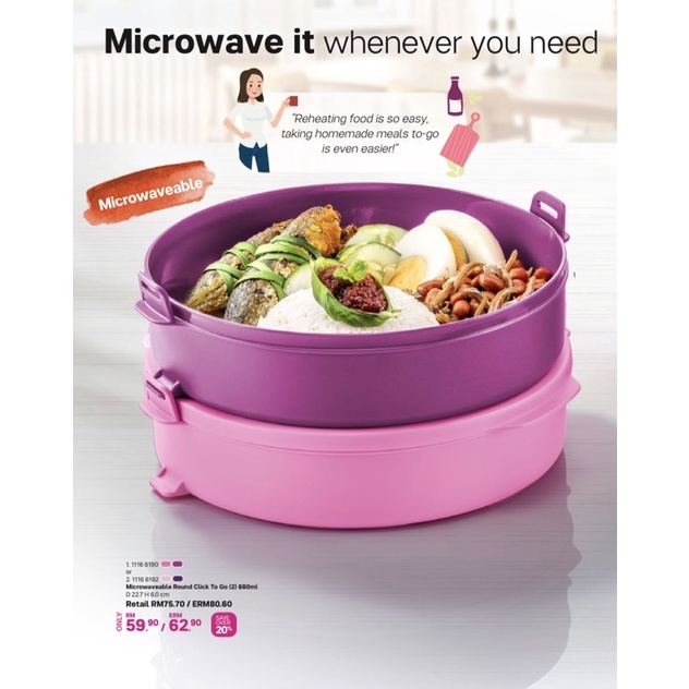 Microwaveable Round Click To Go 880ml (2pcs) | Shopee Malaysia